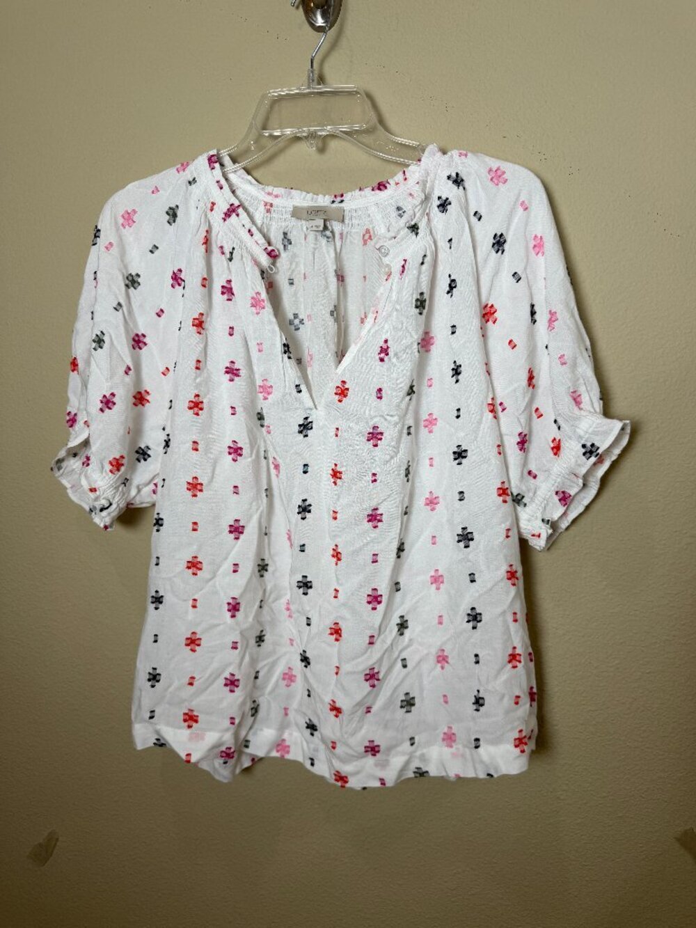LOFT Outlet Balloon Sleeve Embroidered Peasant Top Blouse Shirt Size Medium